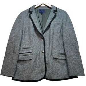 Lands' End Women's Tweed 2 Button Blazer Long Sleeve Size 14 Gray Black Trim